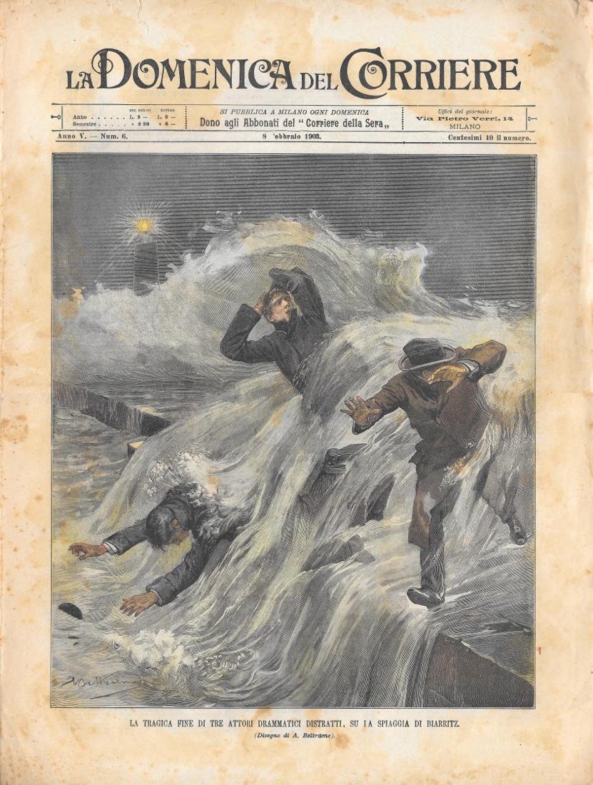 Domenica del Corriere 8/2/1903. Tragica fine di tre attori a …