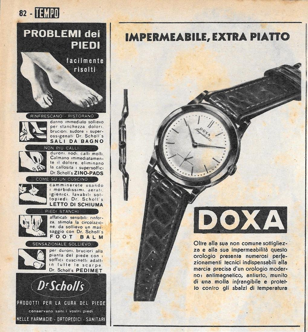 Doxa, impermeabile, extra piatto. Advertising 1956