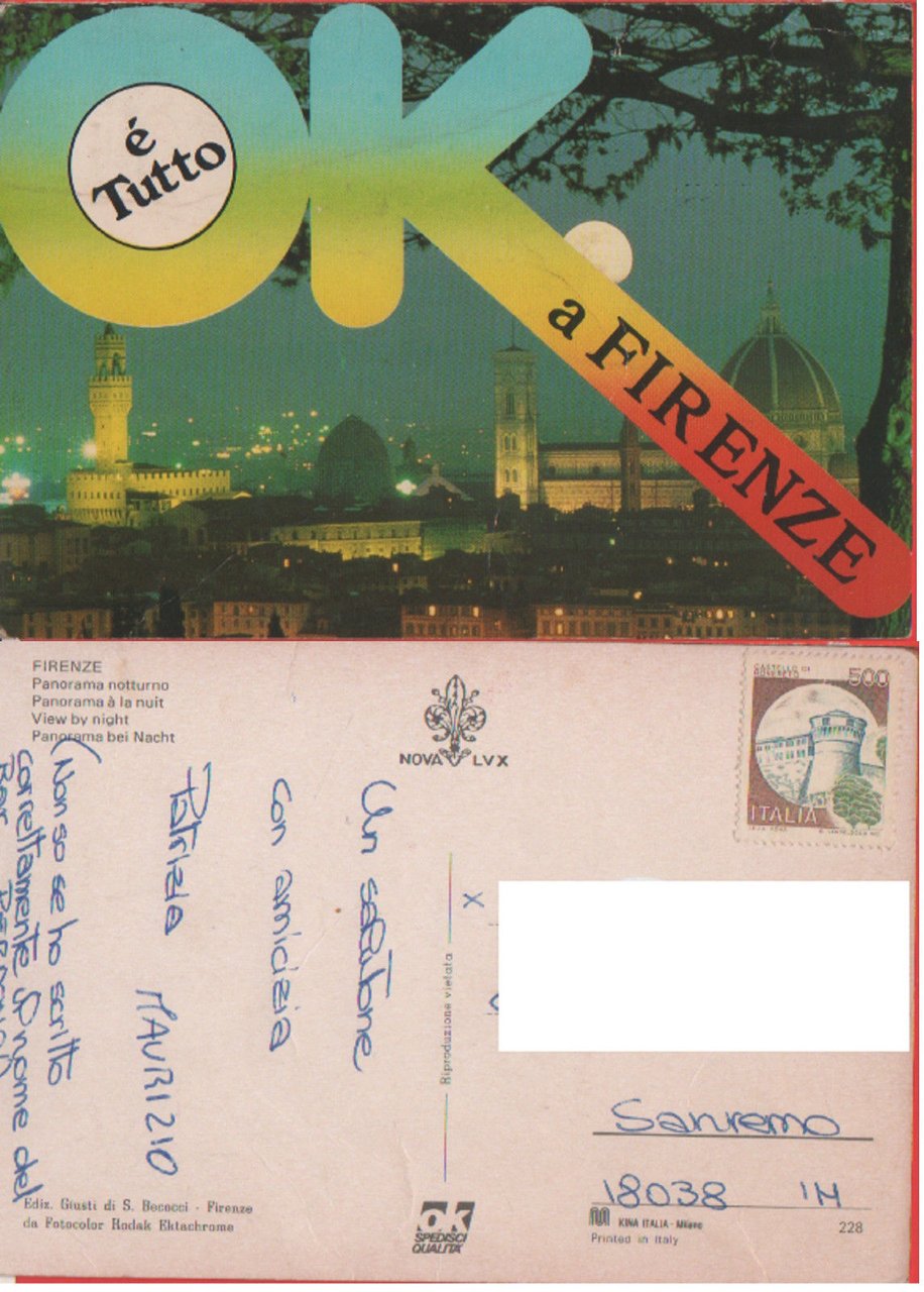 è tutto OK a Firenze. Affrancata non viaggiata