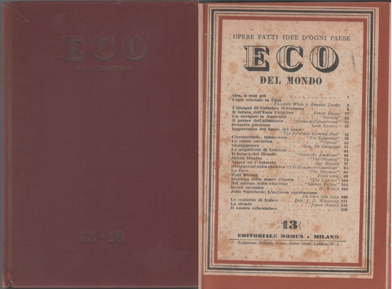 Eco del mondo. nn. 13-18. 1947. Rilegati in un unico …
