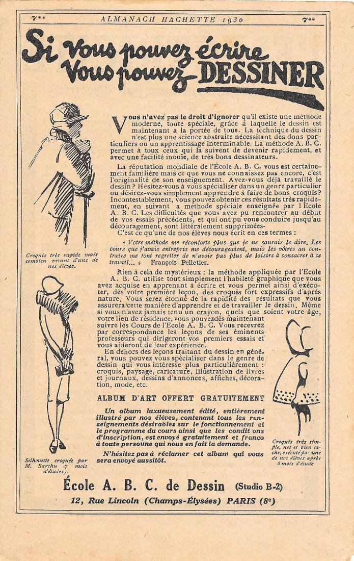 Ecole ABC de dessin. Pubblicita 1930