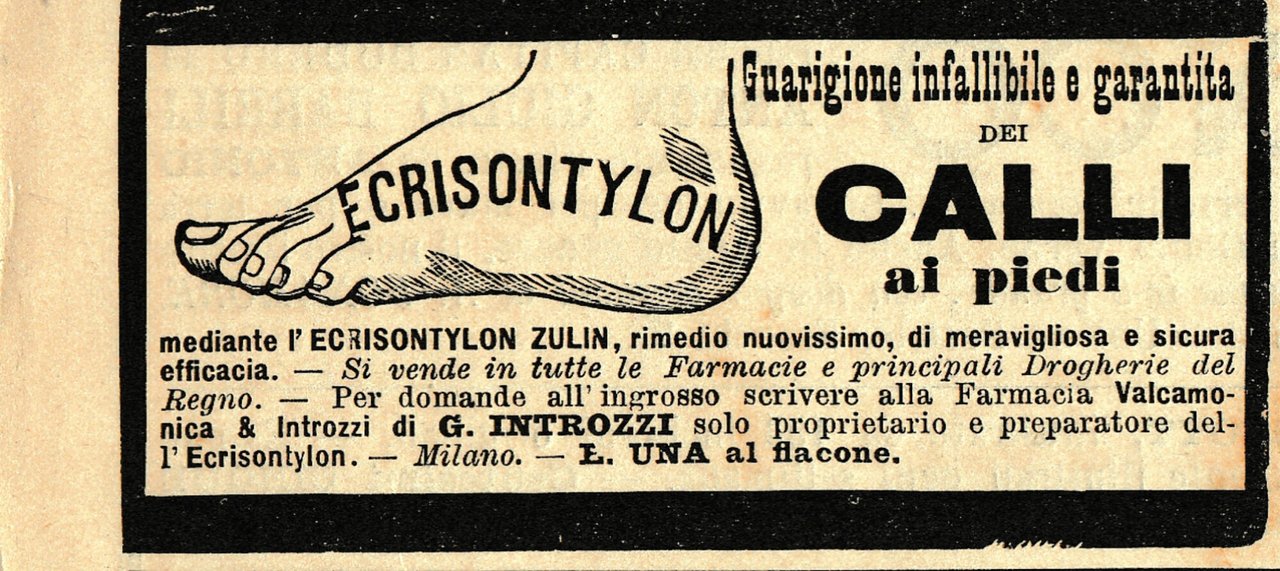 Ecrisontylon. Guarigione infallibile per i calli. Advertising 1889