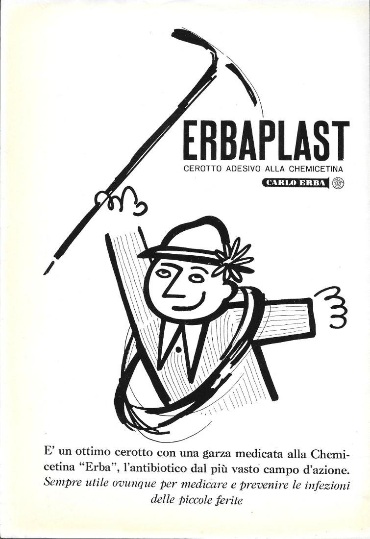 Erbaplast. Cerotto adesivo / BP Touring Service. Advertising 1961 fronte/retro