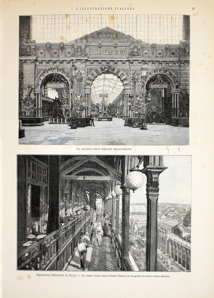Esposizione Universale di Parigi. Industrie metallurgiche; Primo piano della tour …