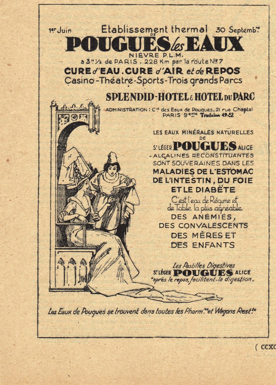 Etablissement thermal Pougues les Eaux. Nievre. Advertising 1926