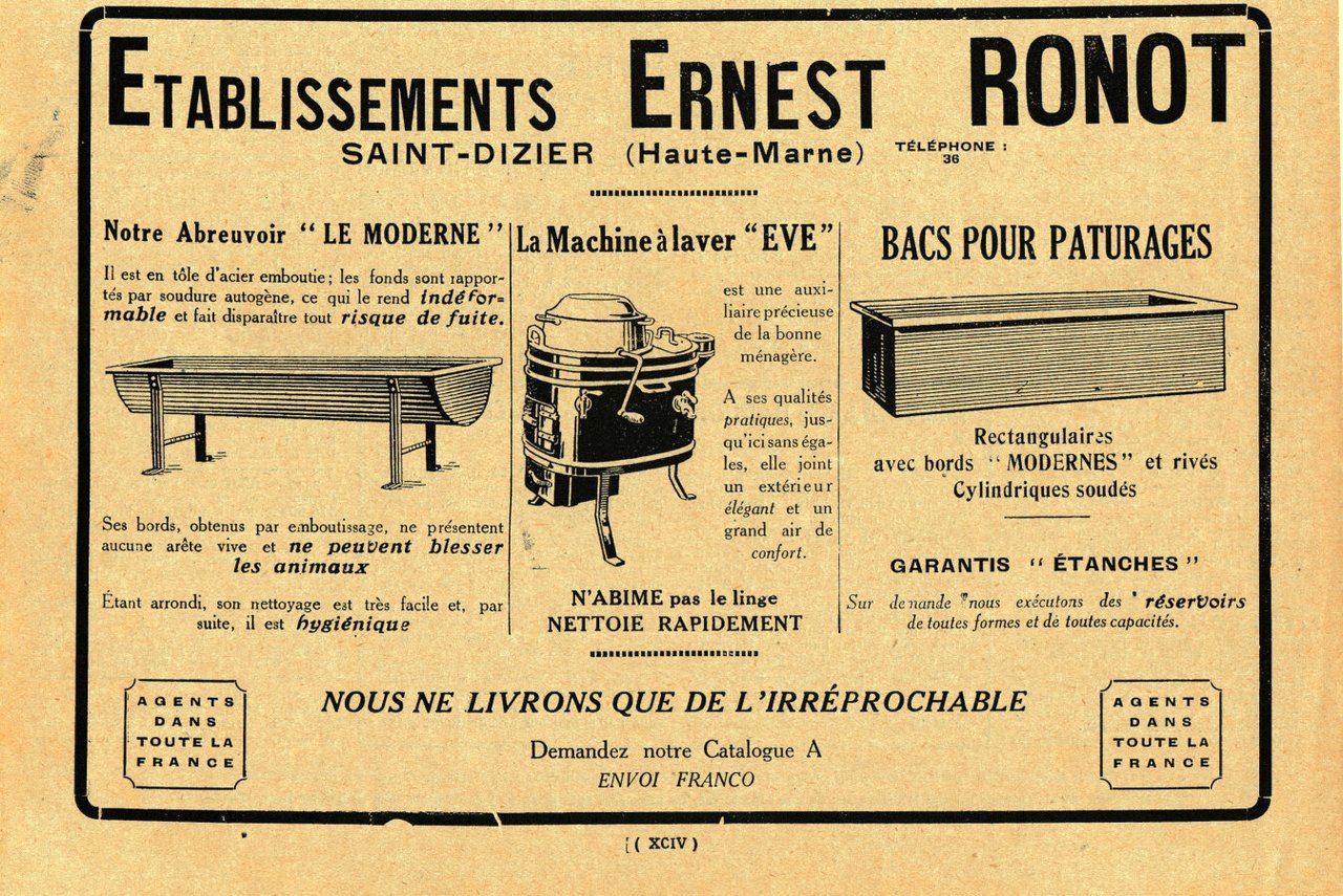 Etablissements Ernest Ronot, Saint-Dizier (Haute-Marne). Advertising 1927