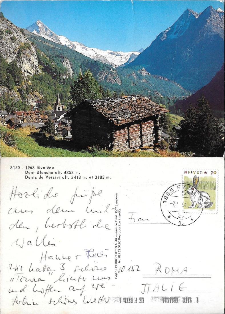 Evolène. Dent Blanche, Dents de Veisivi. Viaggiata 1991