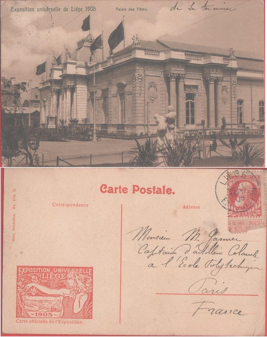 Exposition universelle de Liege 1905. Palais des Fetes. Viaggiata 1905