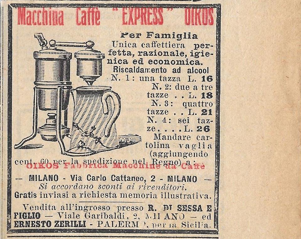 Express Oikos macchina caffè. Advertising 1912