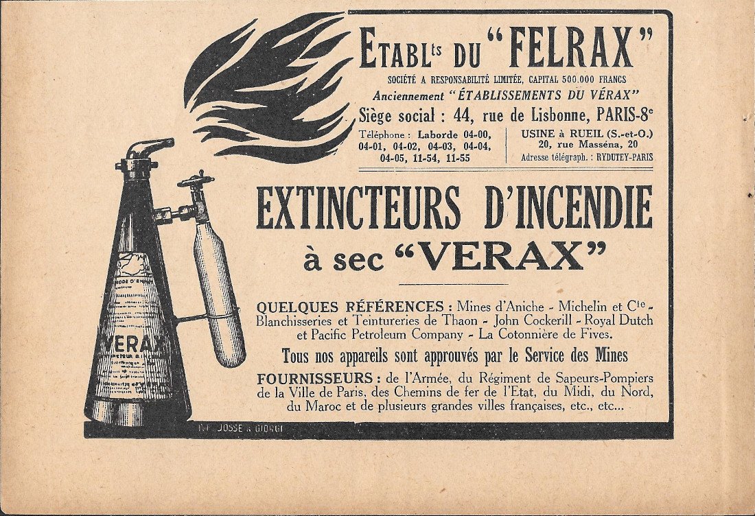 Extincteurs d'incendie à sec Verax - Advertising 1930