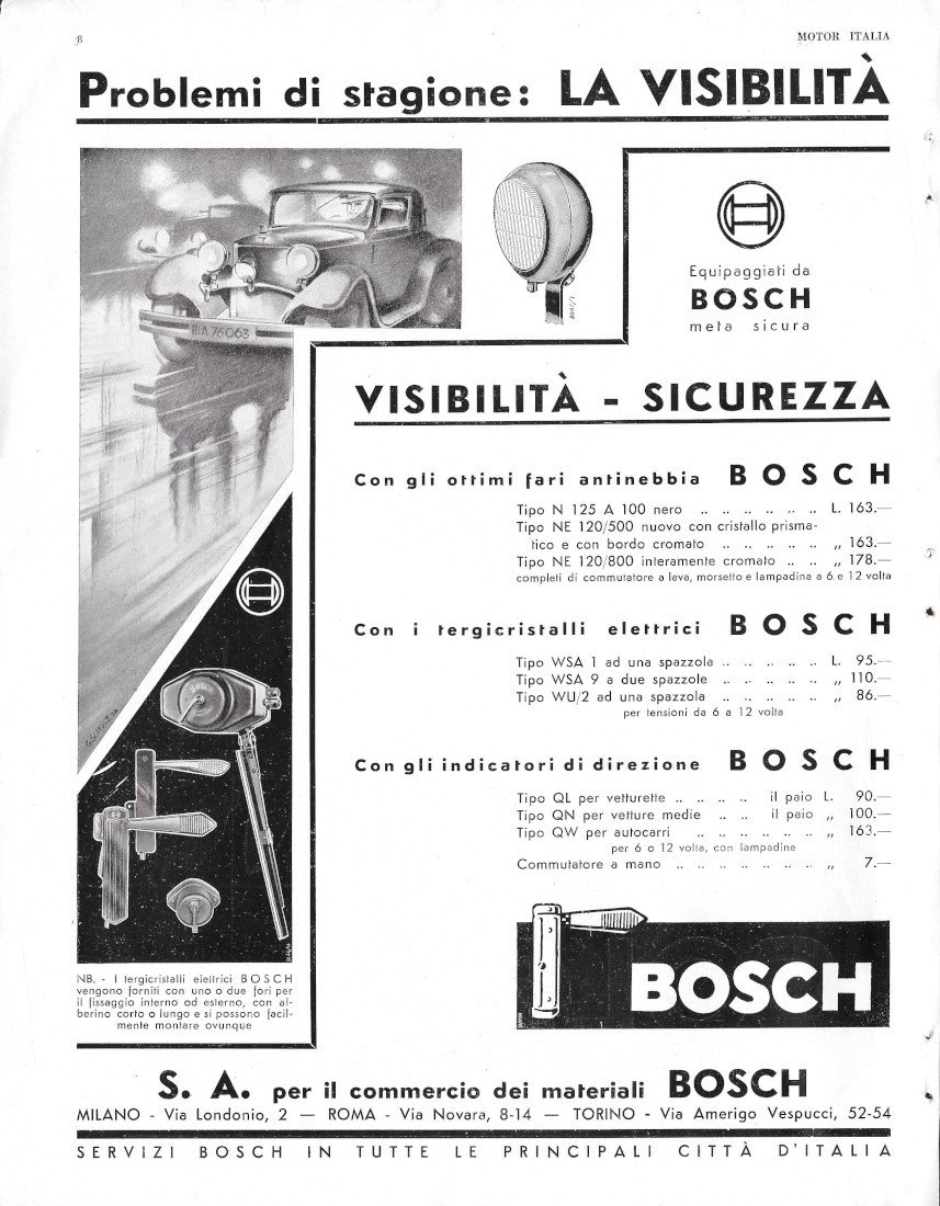 Fari Bosch / CarburatoriSolex - Advertising 1934