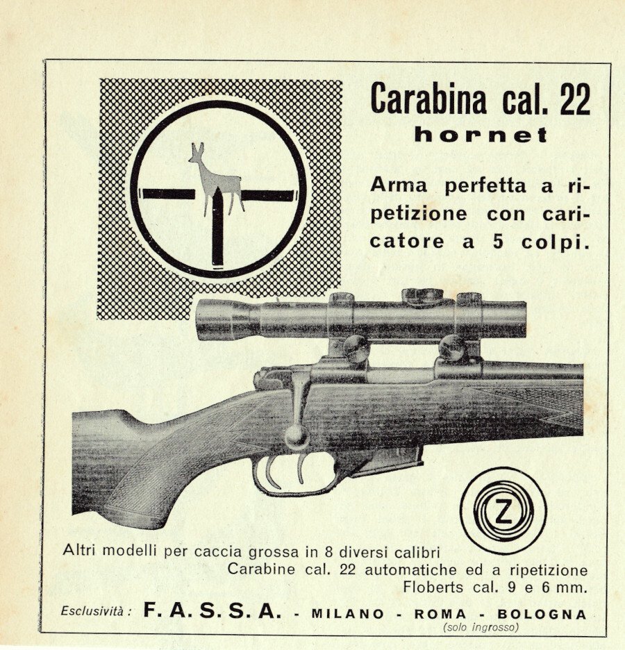 Fassa carabina cal 22 hornet. Advertising 1961