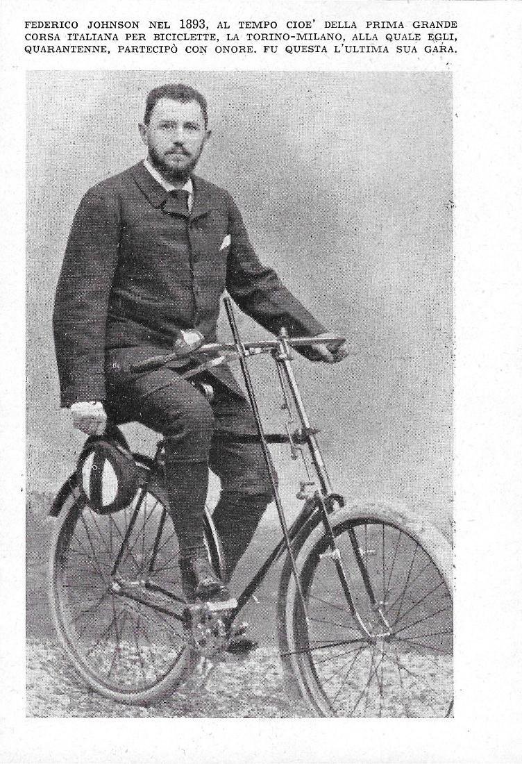 Federico Johnson nel 1893 al tempo della Torino-Milano. Stampa 1942
