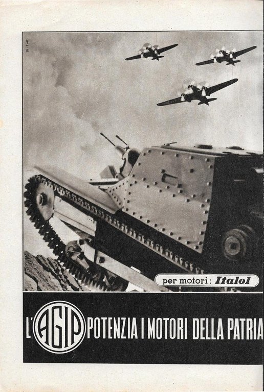Fiat. Il lavoro fascista contribuisce../Agip potenzia... Advertising 1942 fronte retro