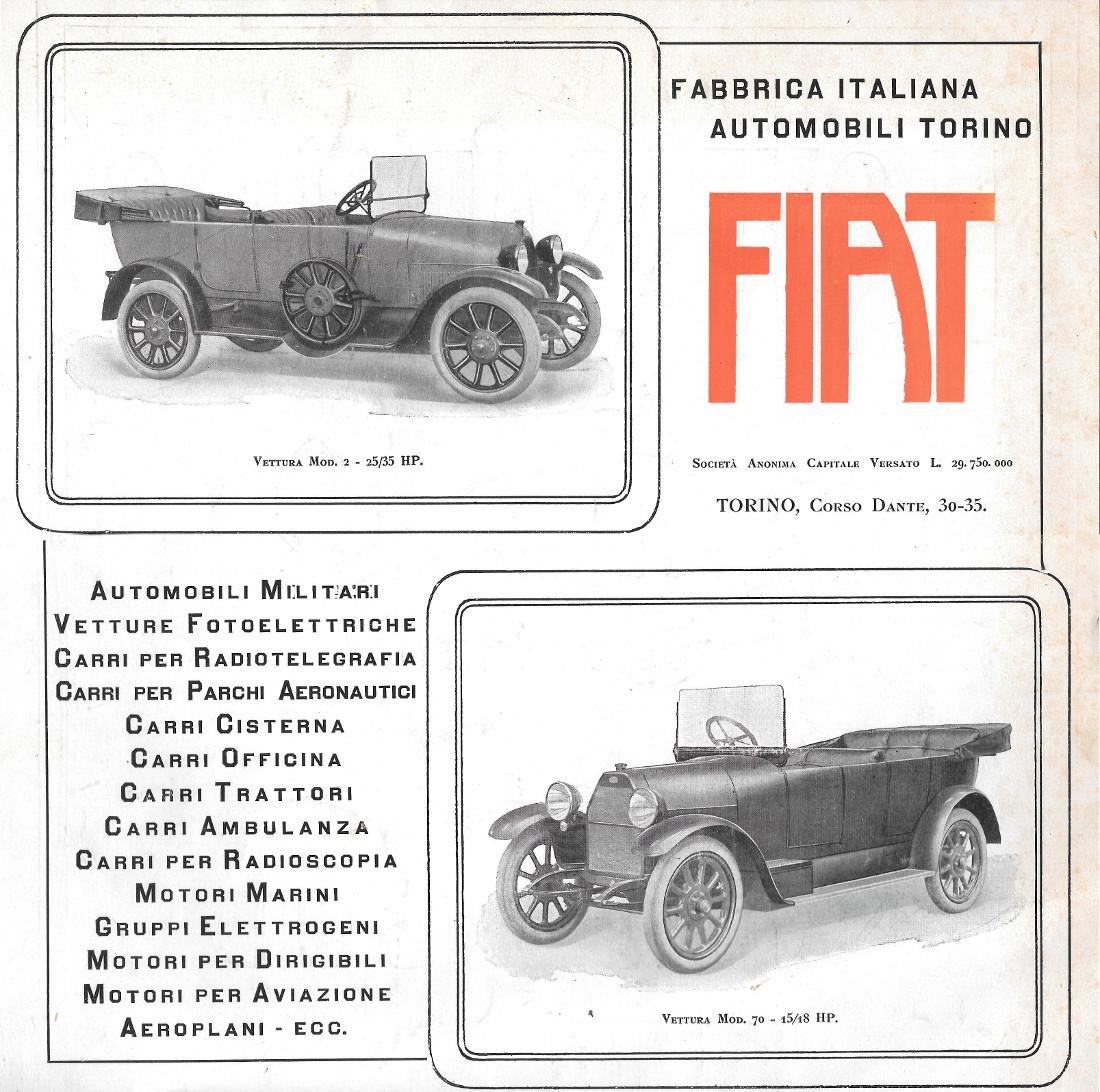 FIAT. Modello 2 e Modello 70. Pubblicità 1916