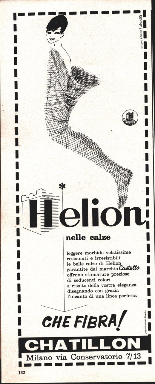 Fibra Helion Chatillon nelle calze. Advertising 1961