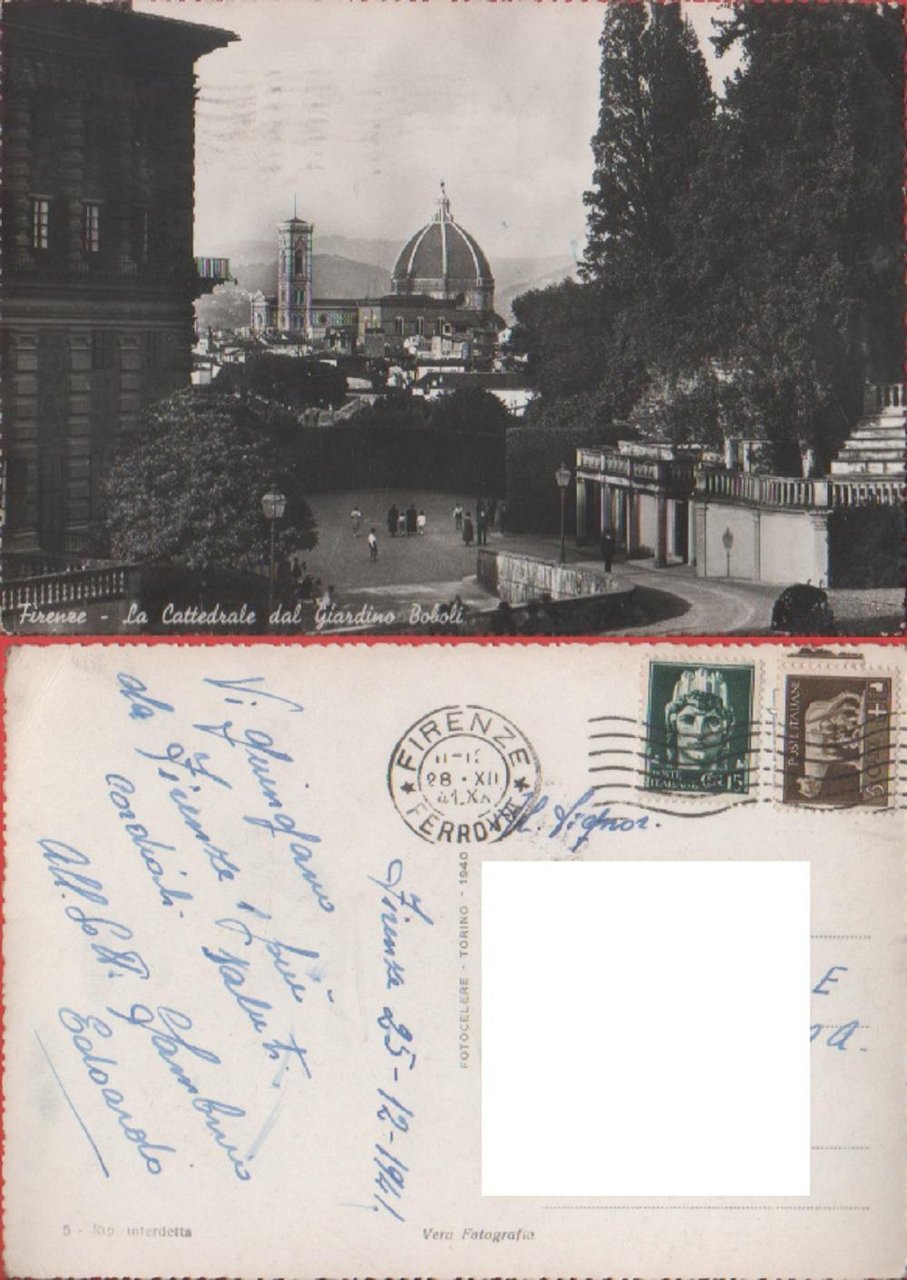 Firenza. La Cattedrale dal Giardino Boboli. Viaggiata. 1941