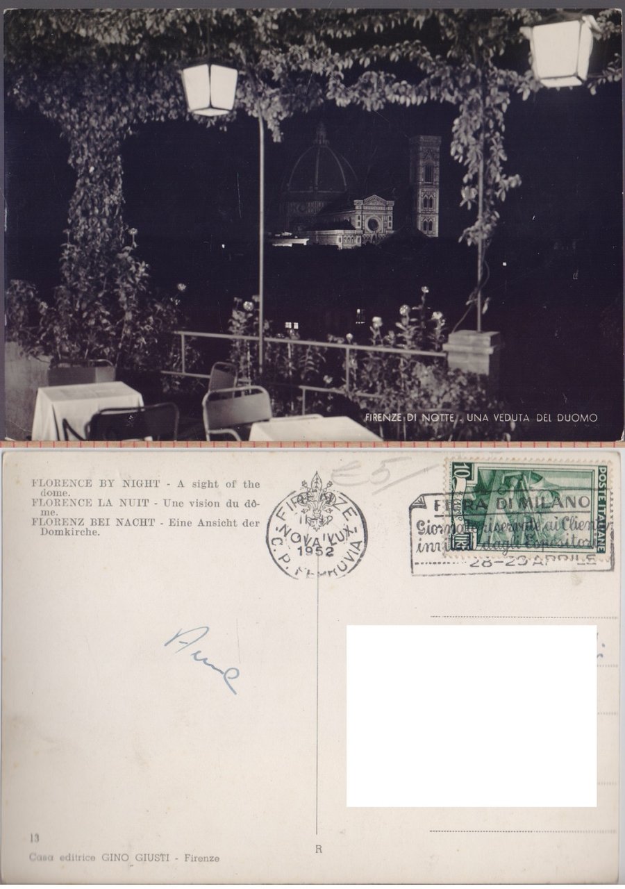 Firenze di notte. Una veduta del Duomo. Viaggiata 1952