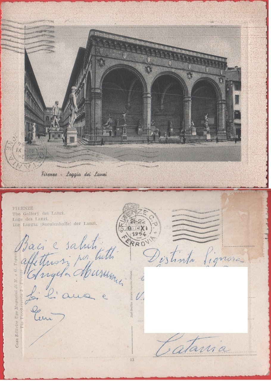 Firenze. Loggia dei Lanzi. Viaggiata 1954