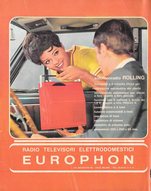 Ford Escort / Autofonoradio Rolling, Europhon. Advertising 1969