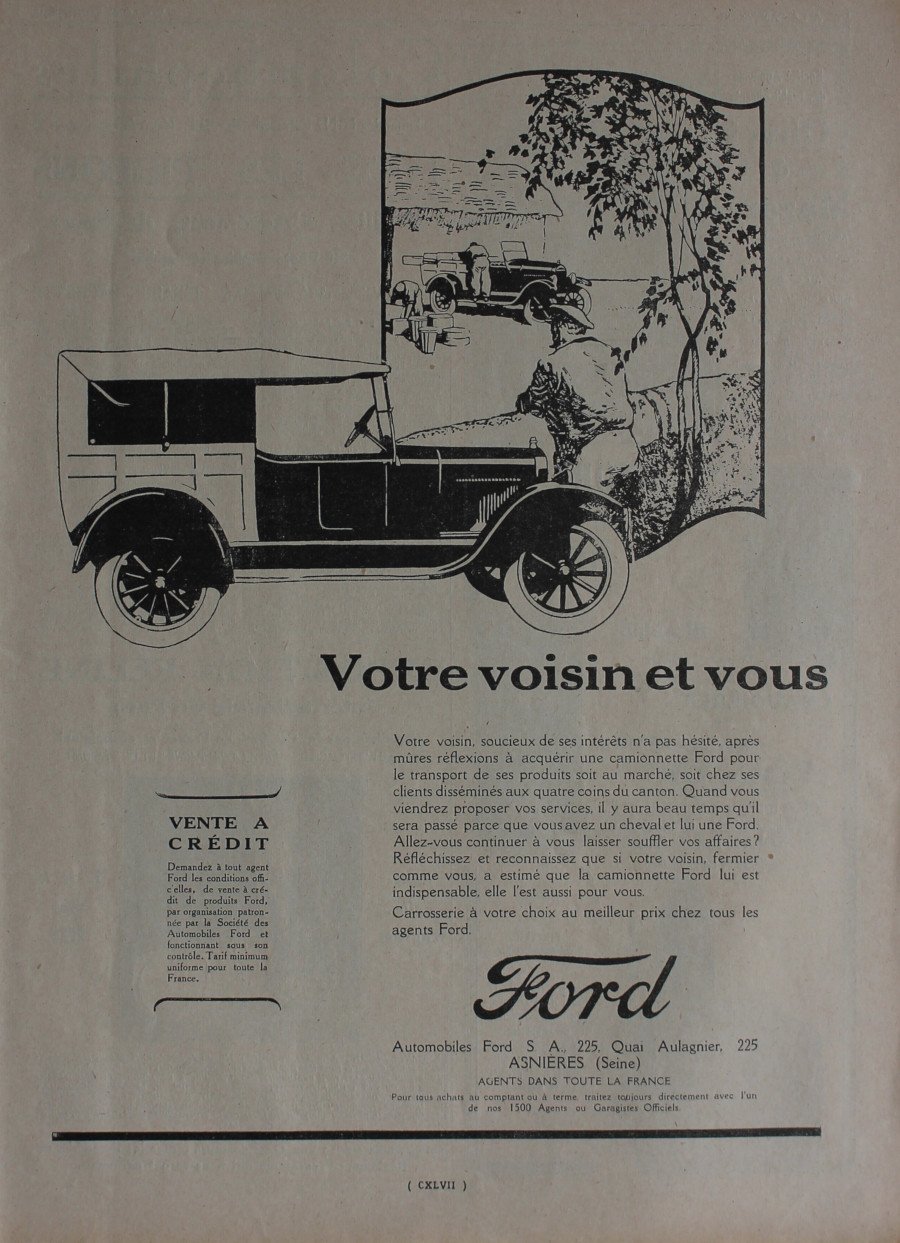 Ford. Votre voisin et vous. Advertising 1926