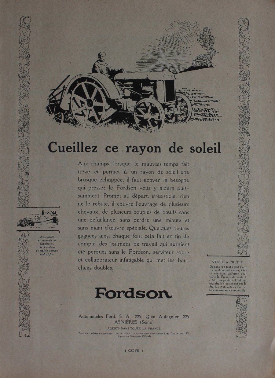 Fordson. Cueillez ce rayon de soleil. Advertising 1926