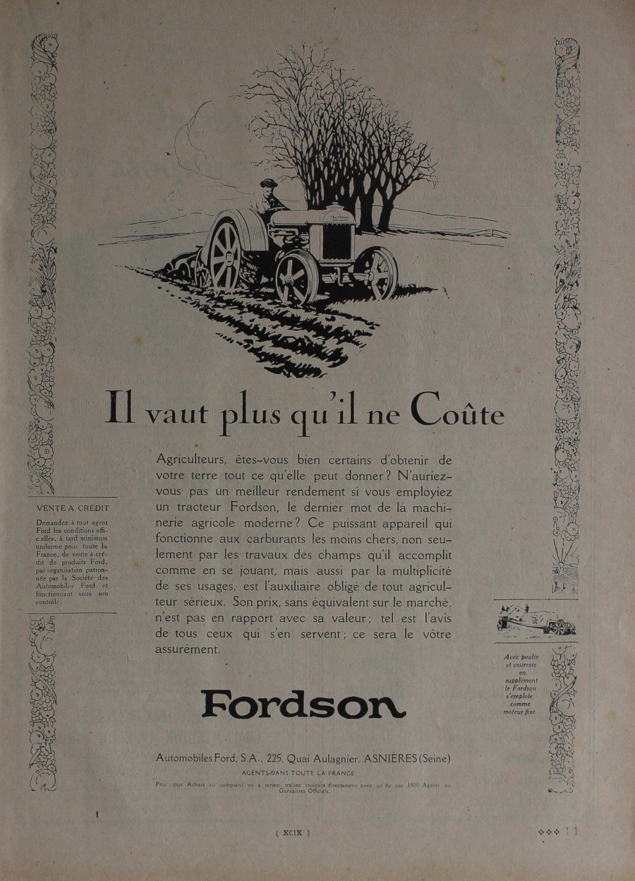 Fordson. Il vaut plus qu'il ne coute. Advertising 1926