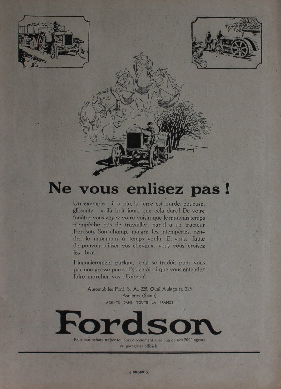 Fordson. Ne vous enlisez pas! Advertising 1926