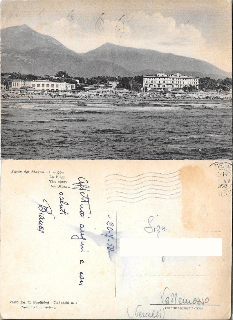 Forte dei Marmi. Spiaggia. Viaggiata 1958