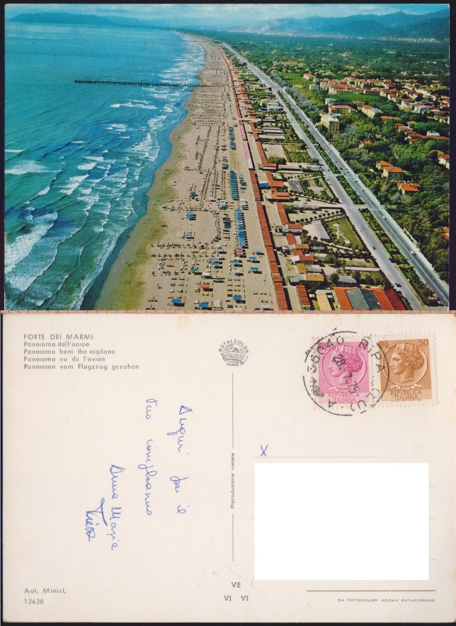 Forte di Marmi (LU). Panorama dall'aereo. Viaggiata 1975
