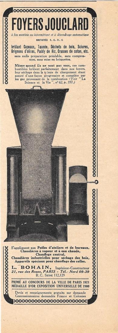 Foyers Jouclard. L. Bohain const.ur. Pubblicita 1926