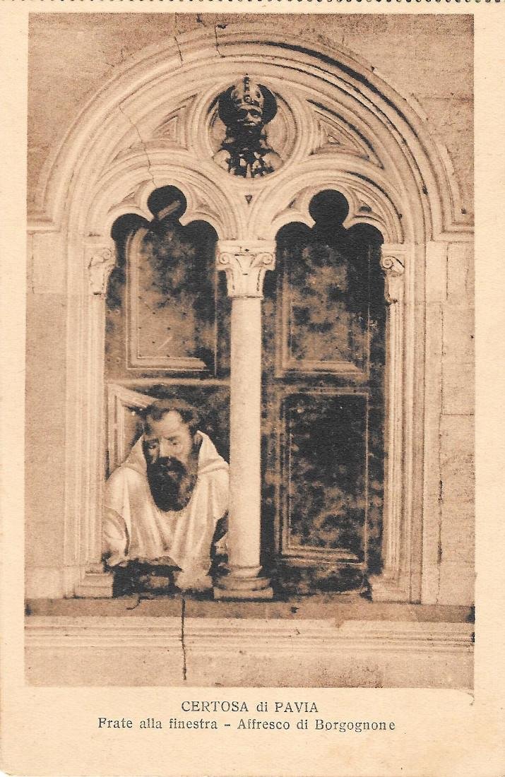 Frate alla finestra (Borgognone). Certosa di Pavia. Non viaggiata, originale