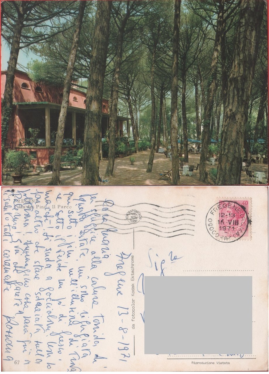 Fregene (RM). Villa dei Pini. Il parco. Viaggiata 1971