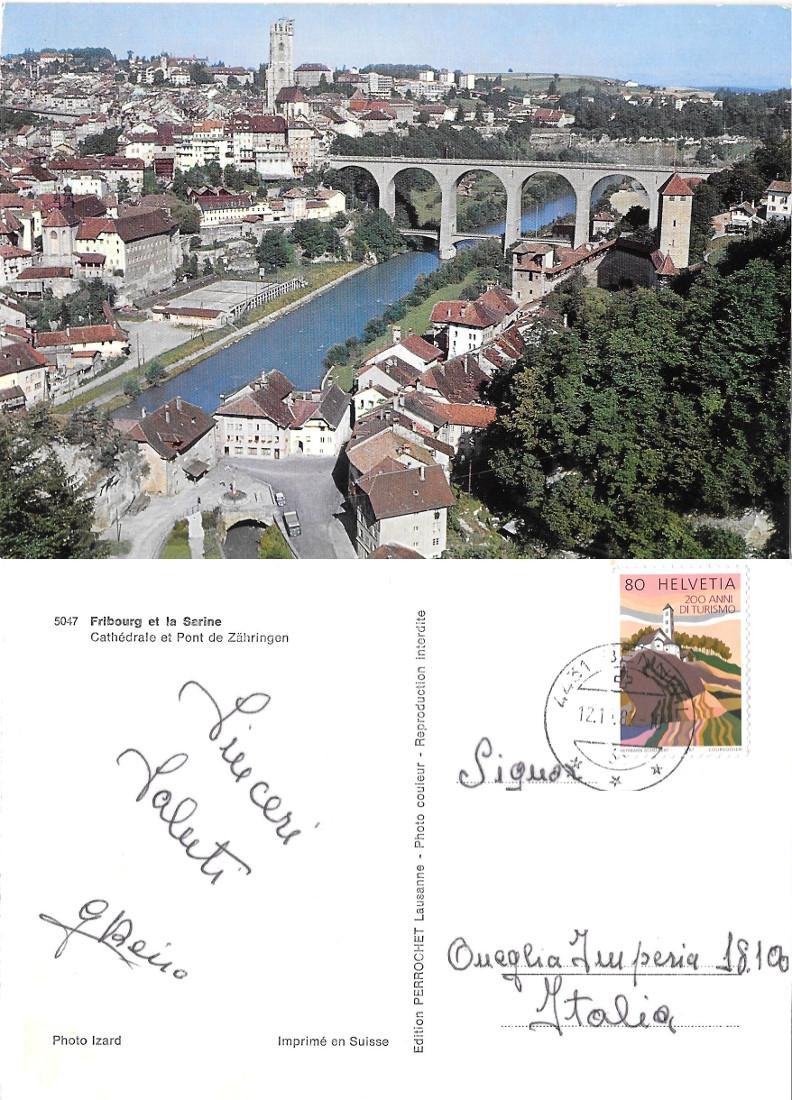 Fribourg et la Sarine (CH). Cathedrale et Pont de Zahringen. …