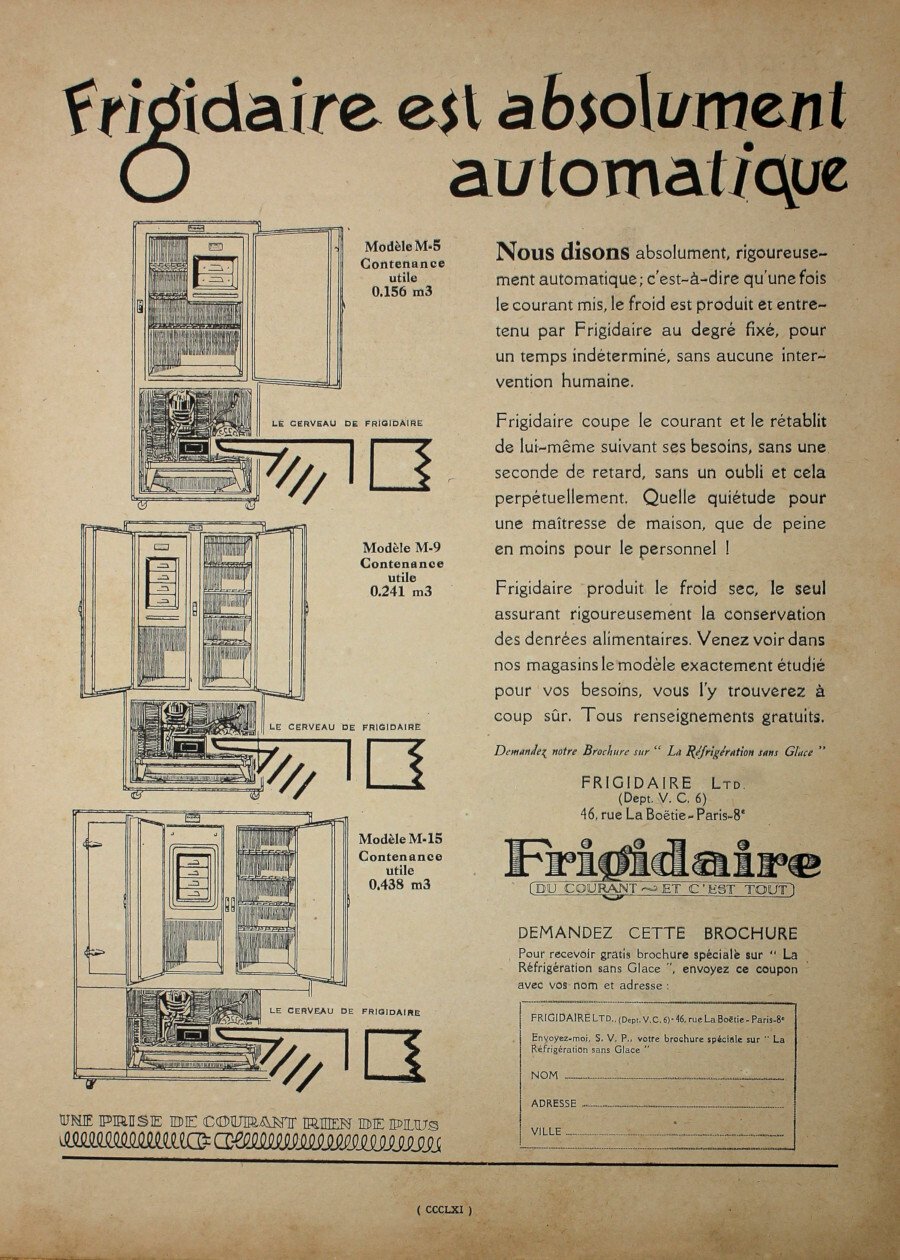 Frigidaire est absolument Automatique. Advertising 1927