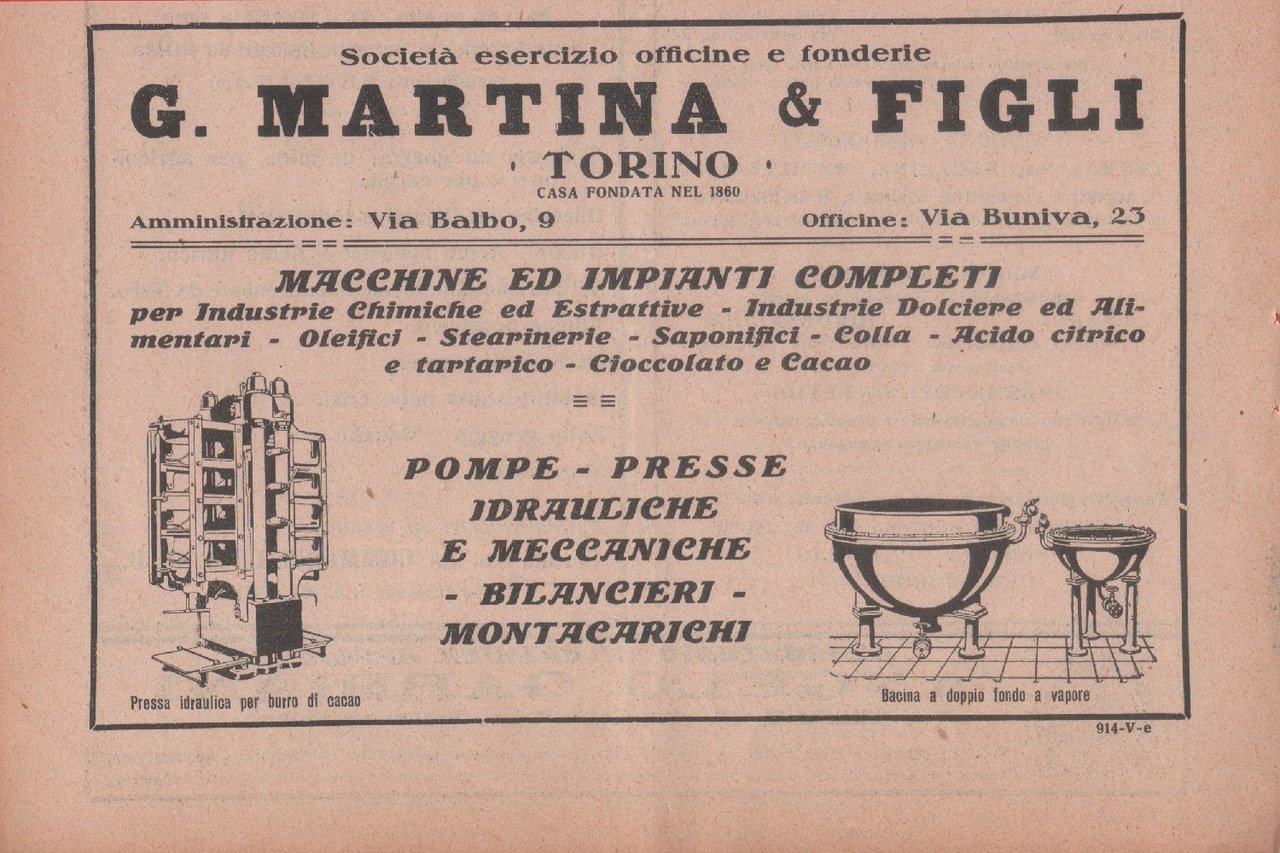 G. Martina &amp; Figli. Società esercizio officine e fonderie. Torino. …