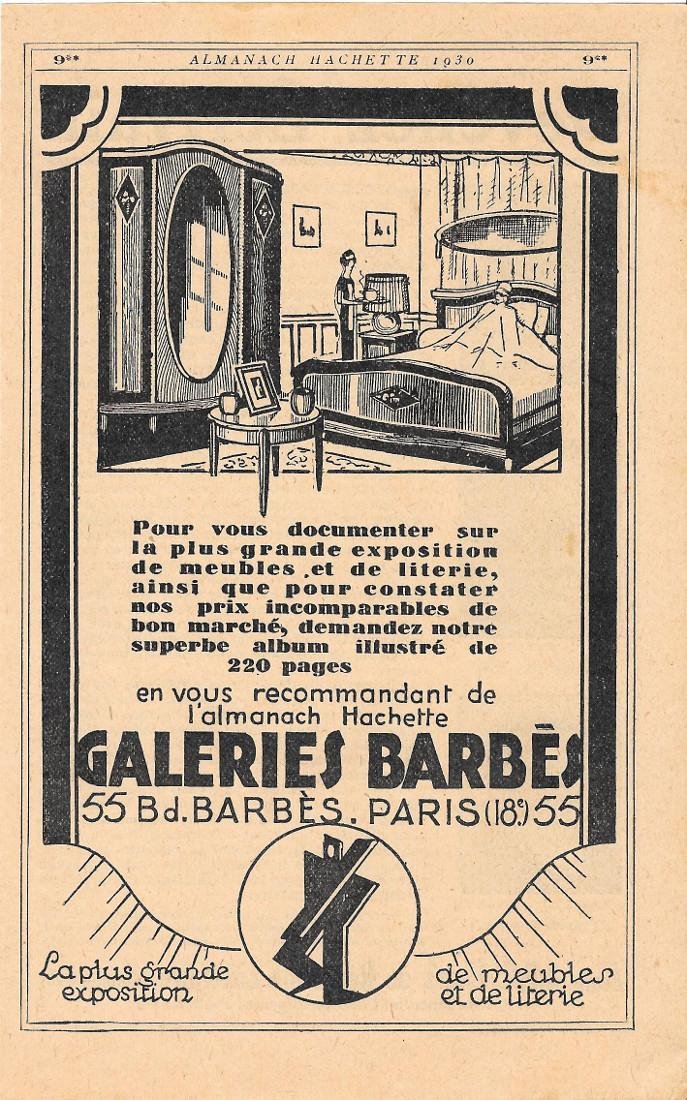 Galleries Barbes. Paris. Pubblicita 1930