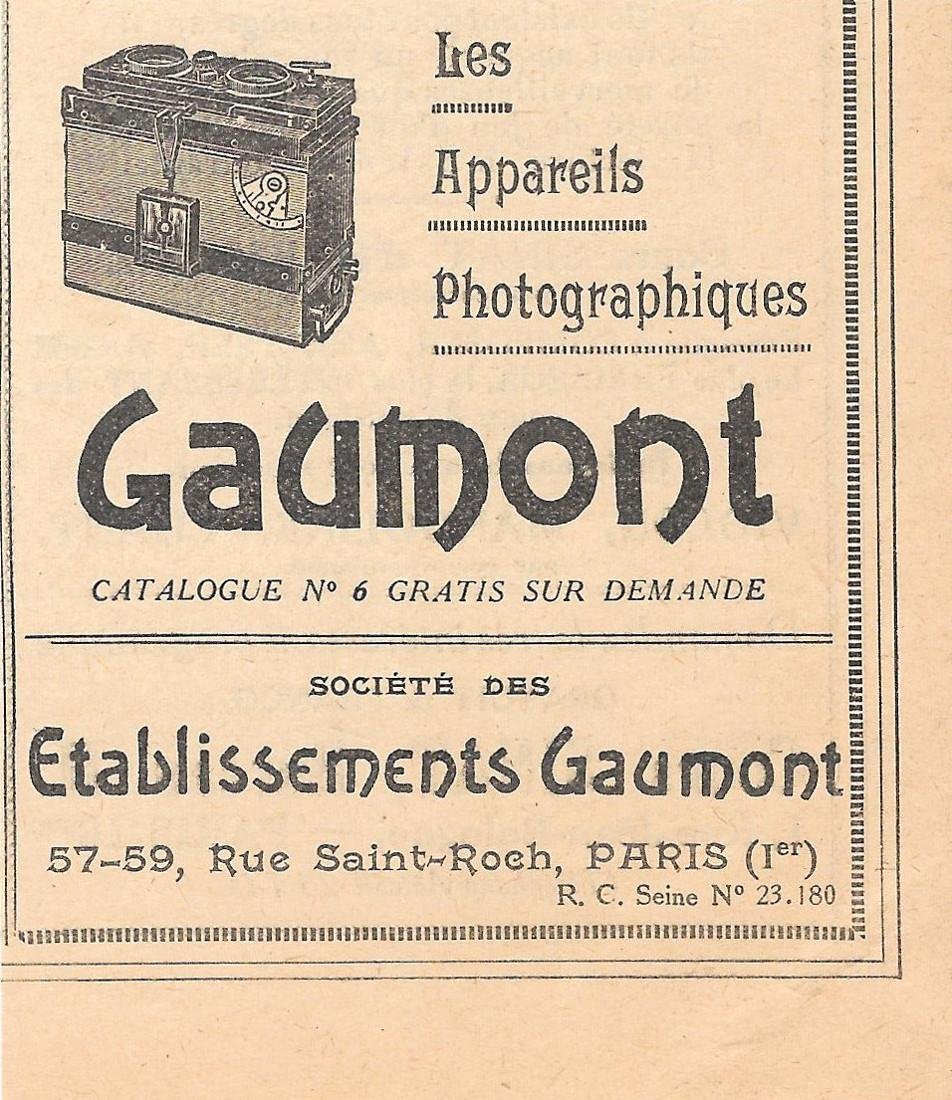 Gaumont appareils photographiques. Advertising 1926