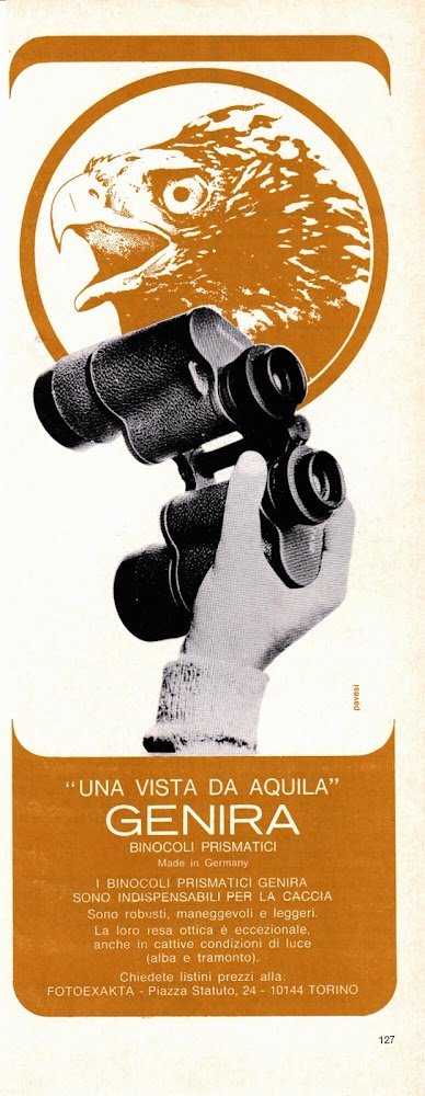 Genira binocoli prismatici. Advertising 1969