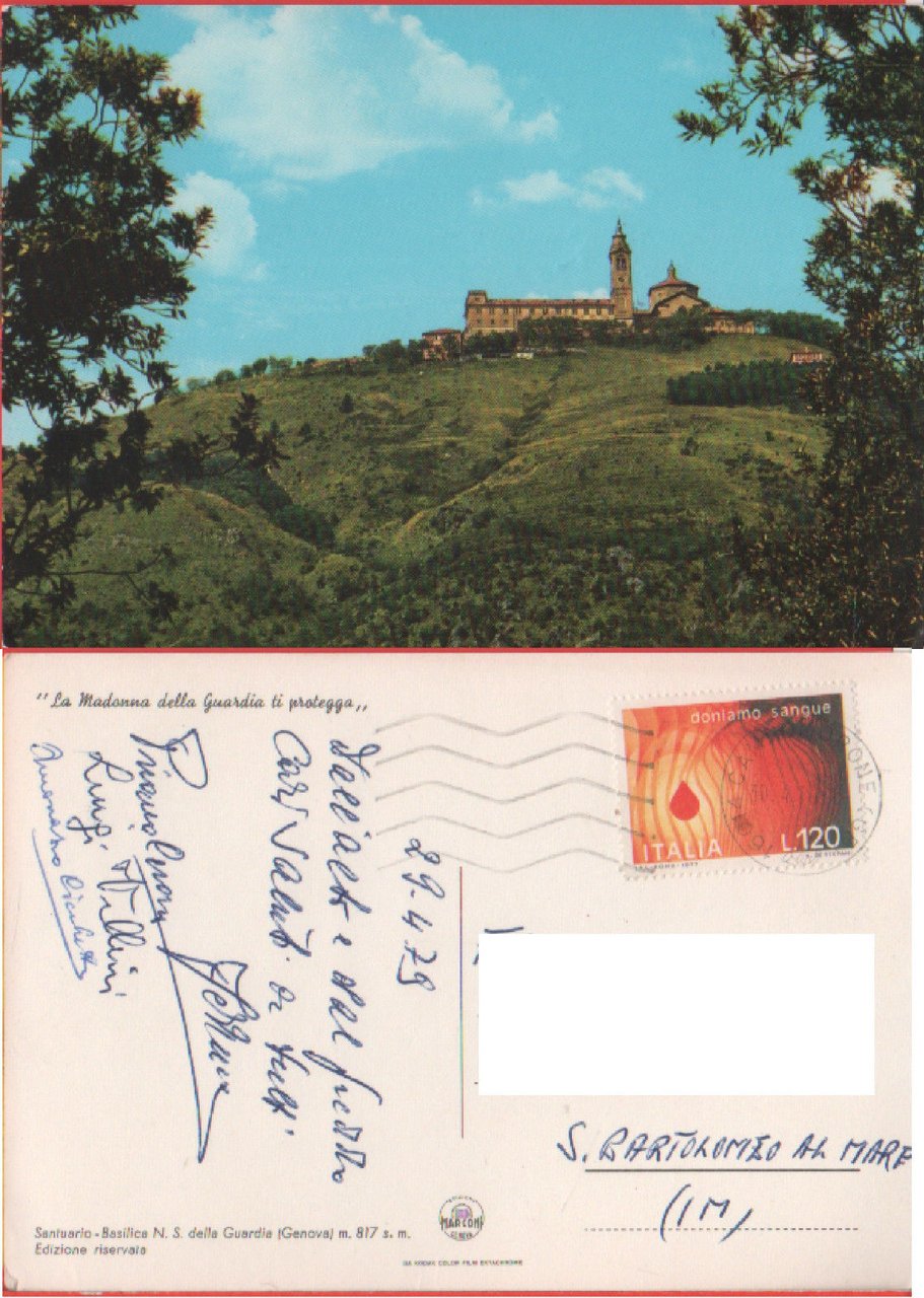 Genova. "La Madonna della Guardia di protegga". Viaggiata 1979