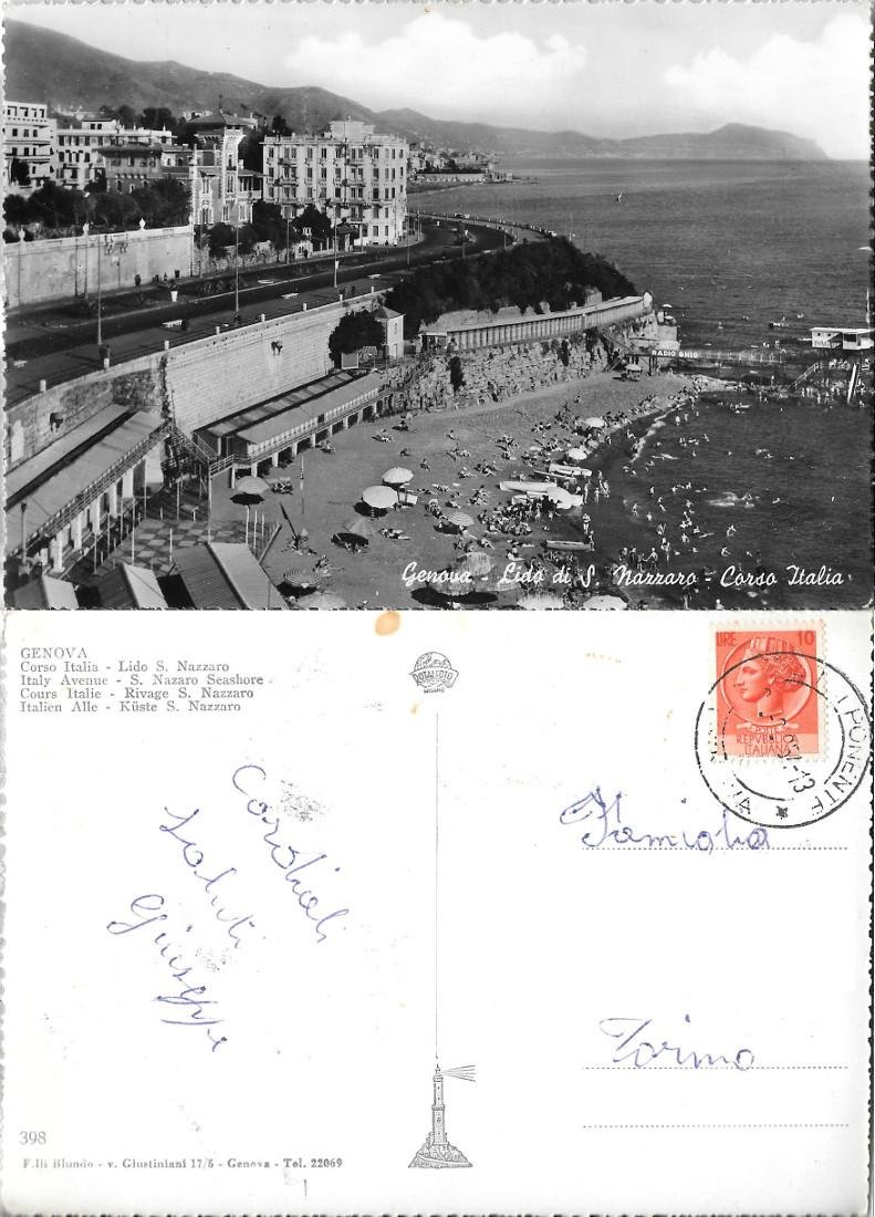 Genova. Lido di S. Nazzaro. Corso Italia. Viaggiata 1954