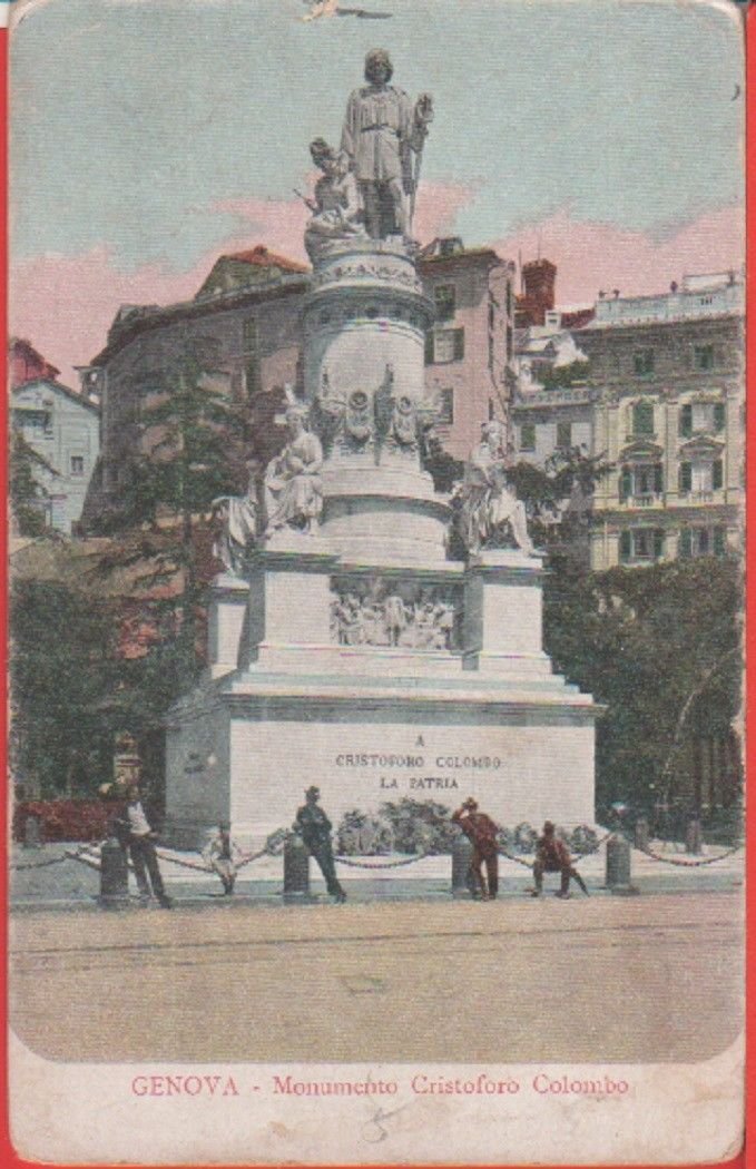 Genova. Monumento Cristoforo Colombo. Animata.Non viaggiata, inizi '900.