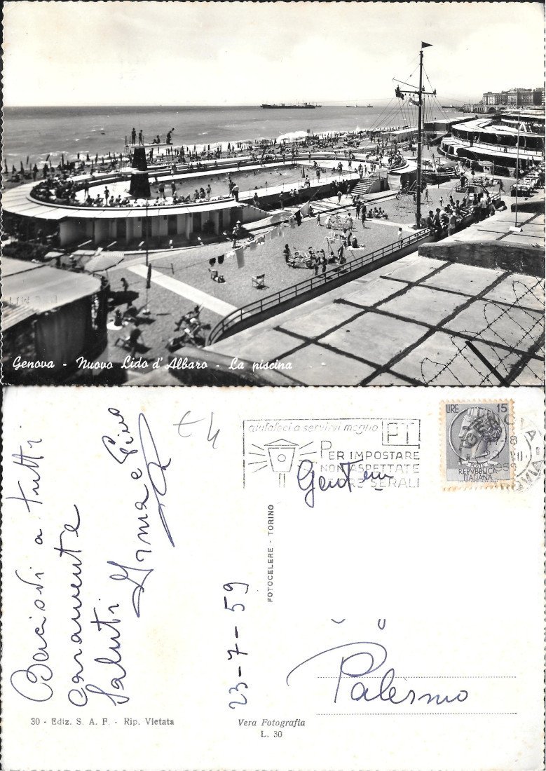 Genova. Nuovo Lido d'Albaro. La piscina. Viaggiata 1959