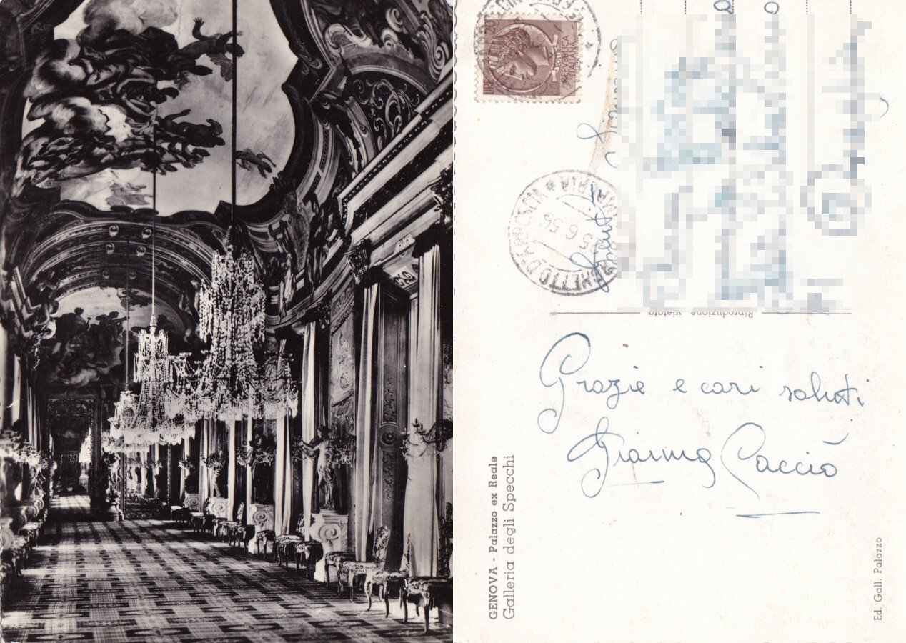 Genova. Palazzo ex Reale. Galleria degli Specchi. Viaggiata 1956