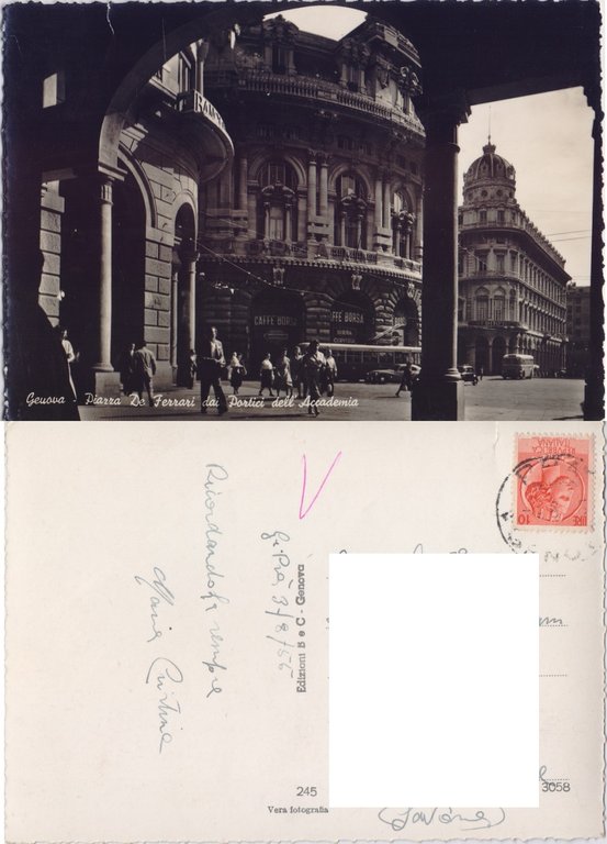 Genova. Piazza De Ferrari e Portici dell'Accademia. Viaggiata 1956