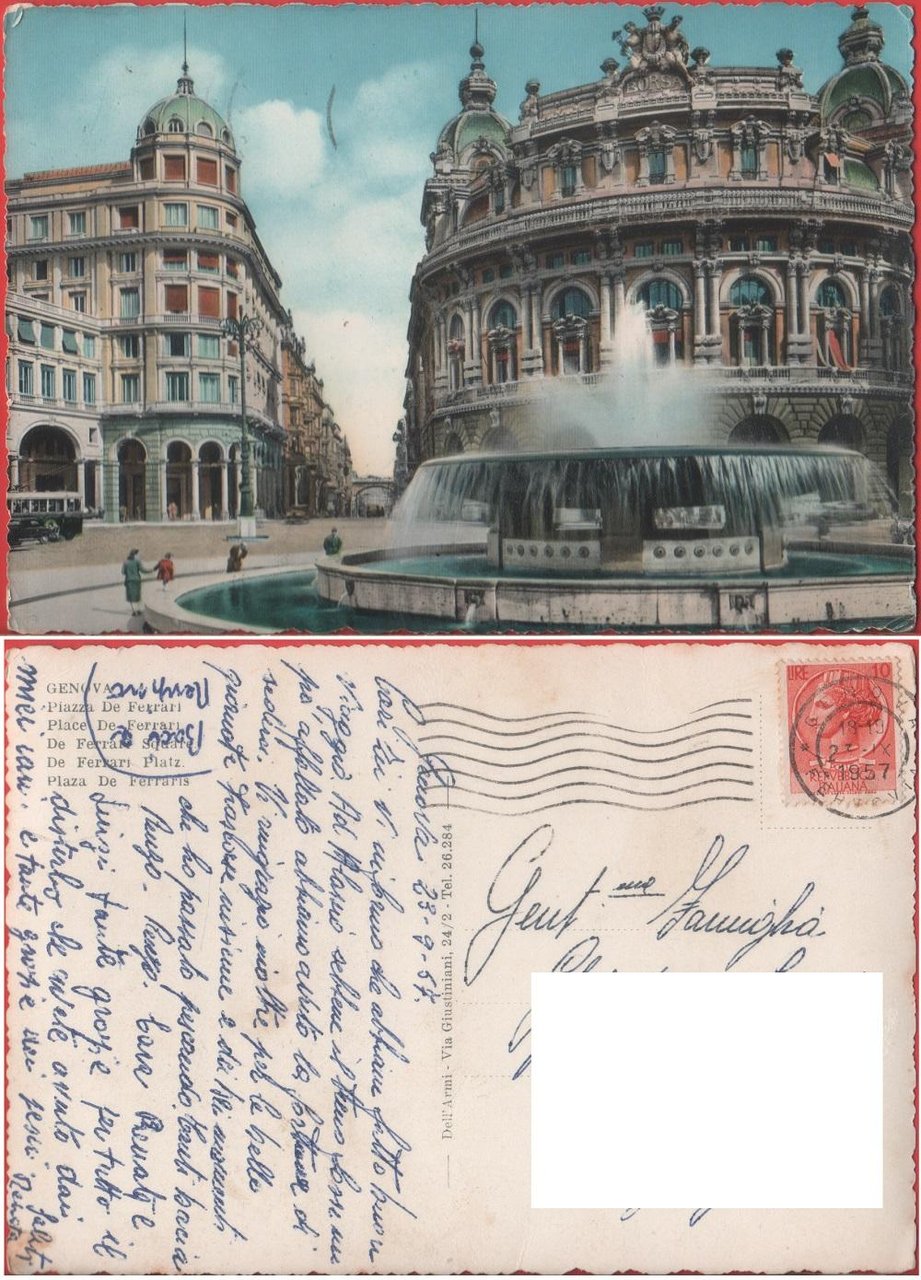 Genova. Piazza De Ferrari. Viaggiata 1957