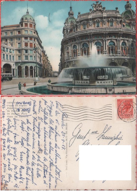 Genova. Piazza De Ferrari. Viaggiata 1957