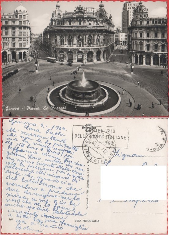 Genova. Piazza De Ferrari. Viaggiata 1962