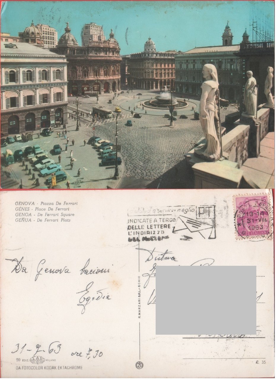 Genova. Piazza De Ferrari. Viaggiata 1963
