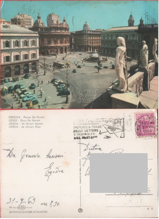 Genova. Piazza De Ferrari. Viaggiata 1963